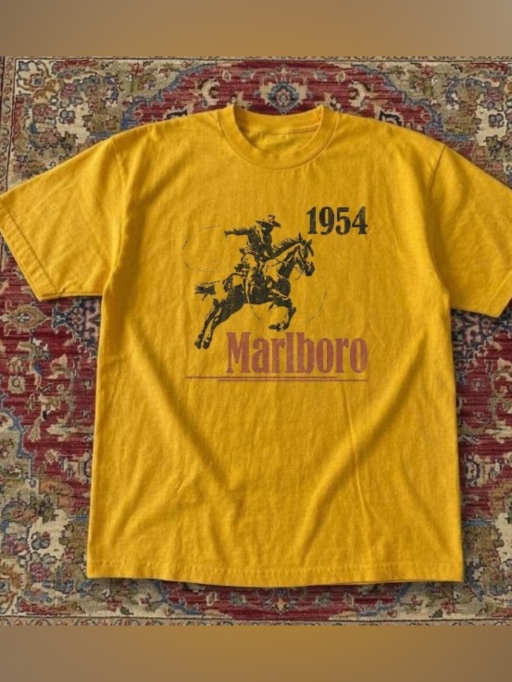 Marlboro Yellow Short Sleeve Tee with Cowboy Graphic